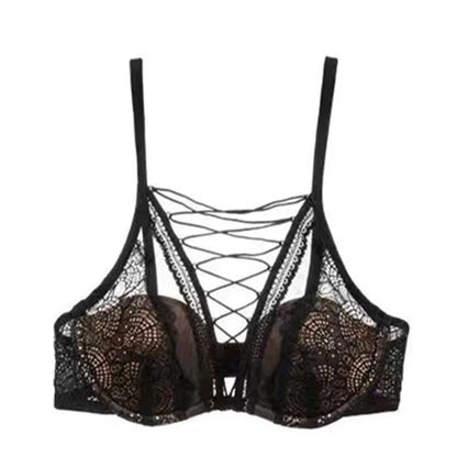French Lace Bralette Set Small Bust Women Soft Wire Support Sexy Pure Hollow Out Lace Up Comfort T-Shirt Bra Everyday MOYISU AB