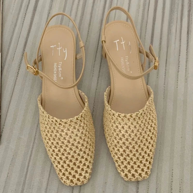 Retro Mesh Hollowed Women Sandals Fashion Back Strap Buckle Wedge Sandals Woman Comfortable Breathable Non-slip Slide Sandals