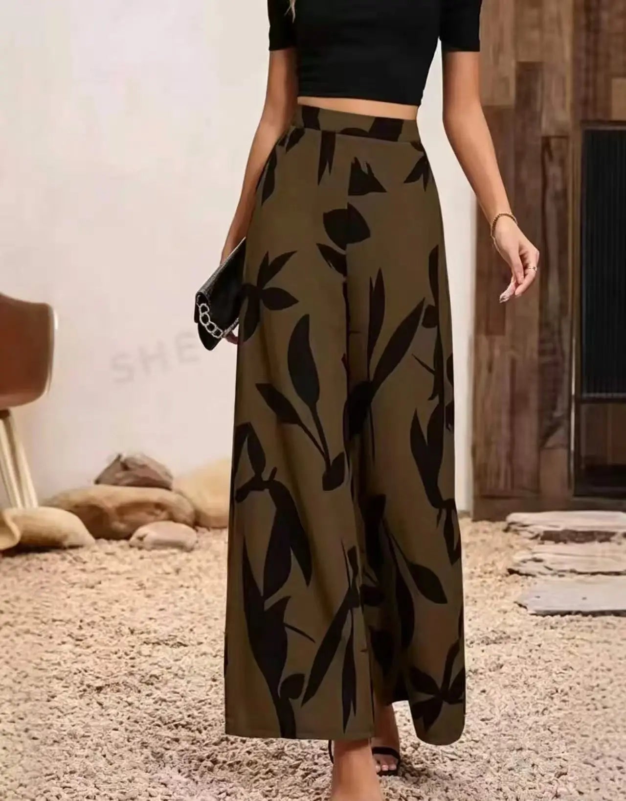 Women's Print Wide-Legged Casual Pants Loose Fit Fashionable Trousers