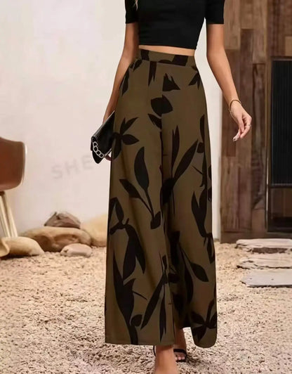 Women's Print Wide-Legged Casual Pants Loose Fit Fashionable Trousers