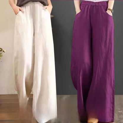 High Waist Wide Leg Pants Women's Casual Loose Cotton Linen Spring Summer Long Trousers Large Size Comfortable Drapey Style