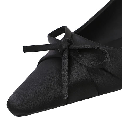 BIGTREE Shoes Silks Satins Women's Sandals Bowknot Kitten Heels Women Shoes Pointed Low Heel Shoes Hollow Out Hook Strap Pumps