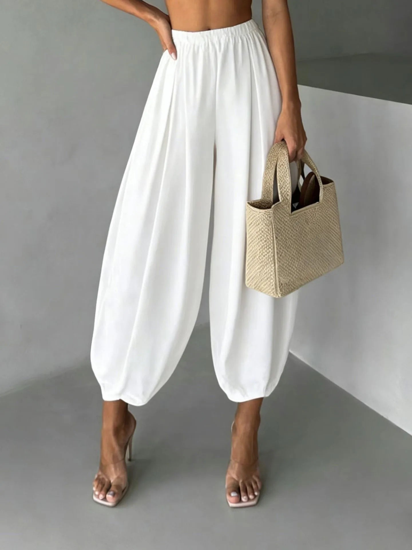 Summer Women's Clothing Loose Fit Harem Pants Retro Wide Leg Trousers With Elastic Waist Vintage Polyester Ice Silk Long Pants