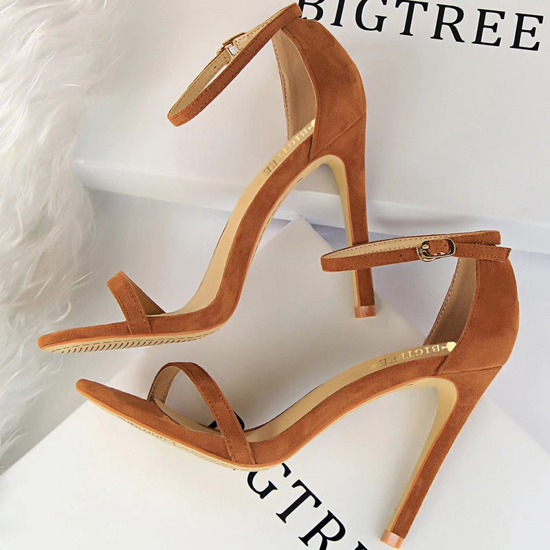 BIGTREE Shoes Women 11cm High Heeled Sandals Ladies Shoes Summer Stilettos Women Sandals Suede Woman Pumps High Heels 2026 New