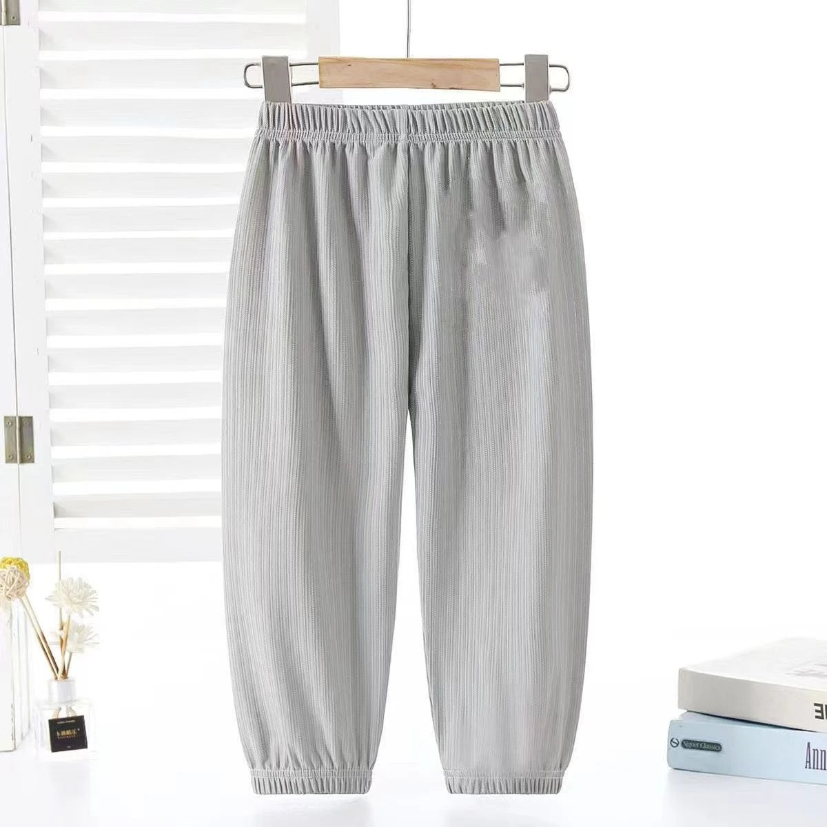 Girls' Mosquito Repellent Summer Tapered Pants Viscose Lightweight Loose Fitting Harem Pants with Elastic Cuffs for Activities
