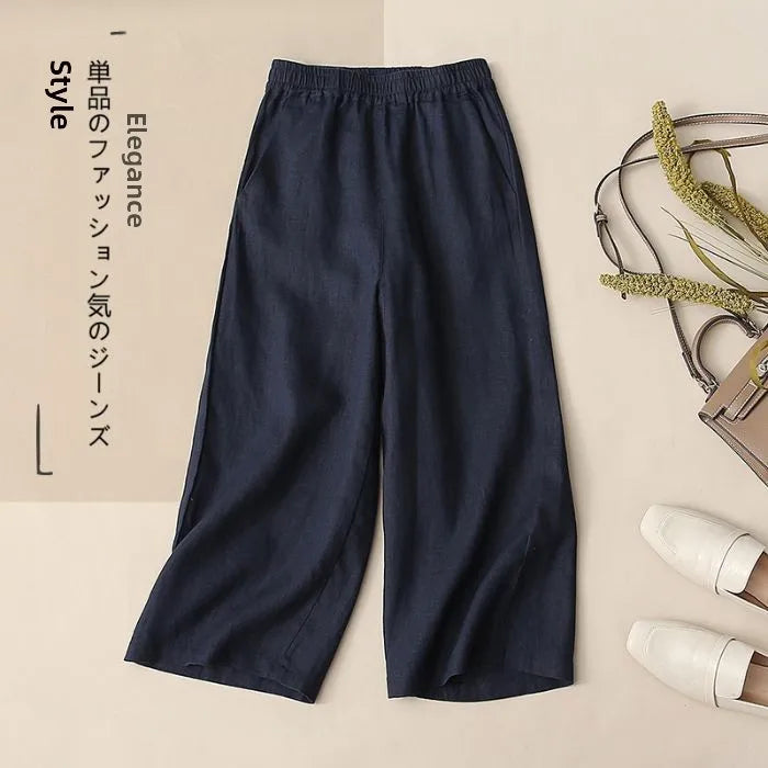Summer Thin Wide Leg Pants Elastic Waist Loose Fit Mom Jeans  Color Casual High Waist Korean Style Commute Wind