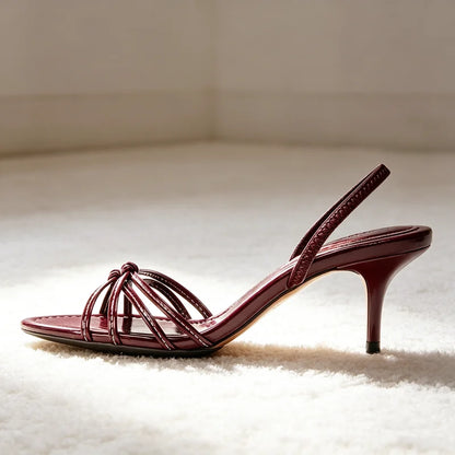 Fashion Sewing Detail Strappy Heeled Sandals Women Open-toe Slingback High Heels for Ladies Comfortable Women's Summer Shoes