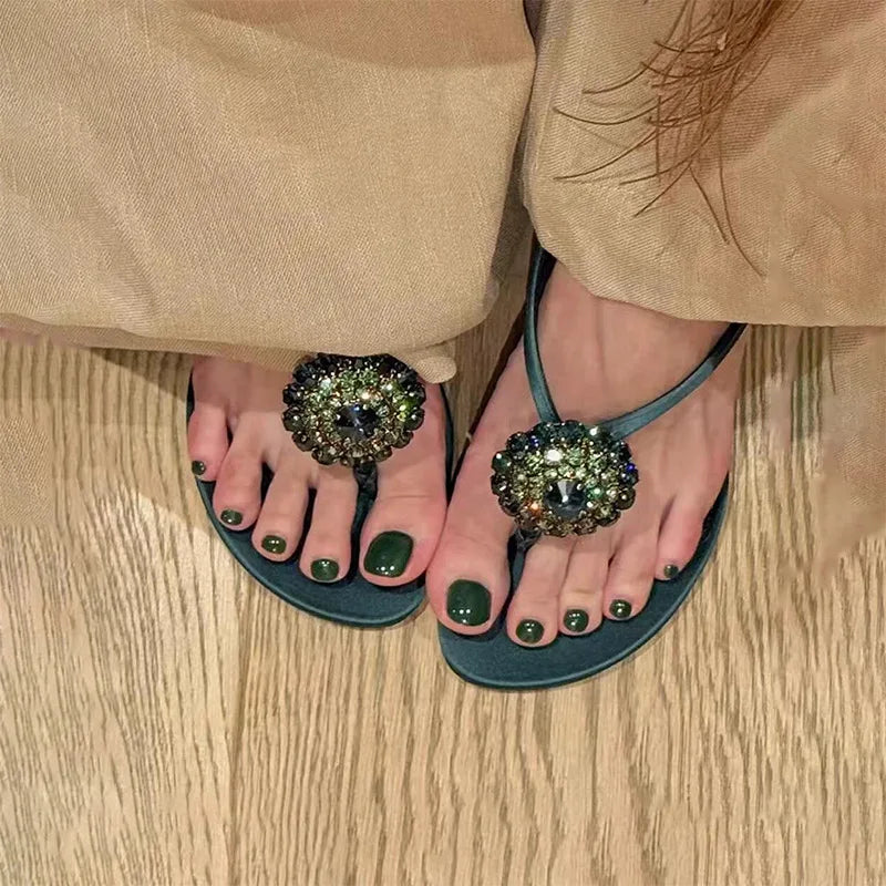 Luxury CRYSTAL Flower Decoration Clip Toe Slippers Women Sexy Slide Sandals Elegant Banquet Thin High Heels Designer Flip Flops