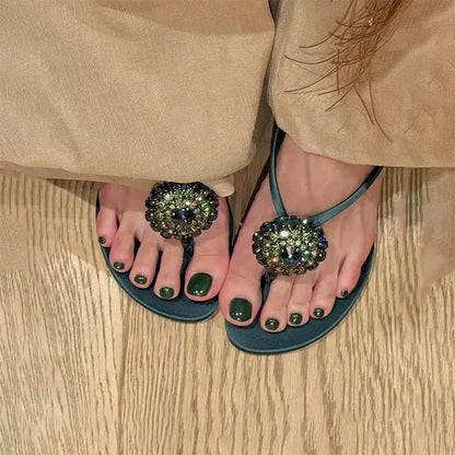 Luxury CRYSTAL Flower Decoration Clip Toe Slippers Women Sexy Slide Sandals Elegant Banquet Thin High Heels Designer Flip Flops