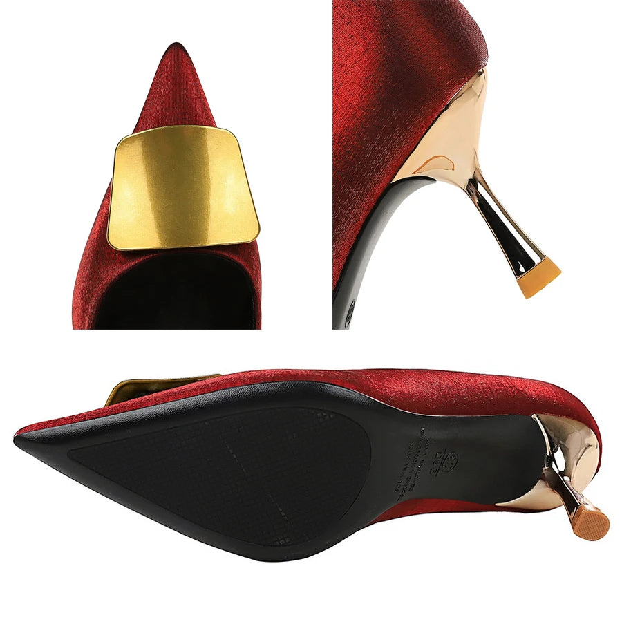 BIGTREE Shoes Metal Decoration Women Pumps Career Office Shoes Woman Heels Luxury Elegant Party Shoes Woman Stiletto 6.5 cm Heel