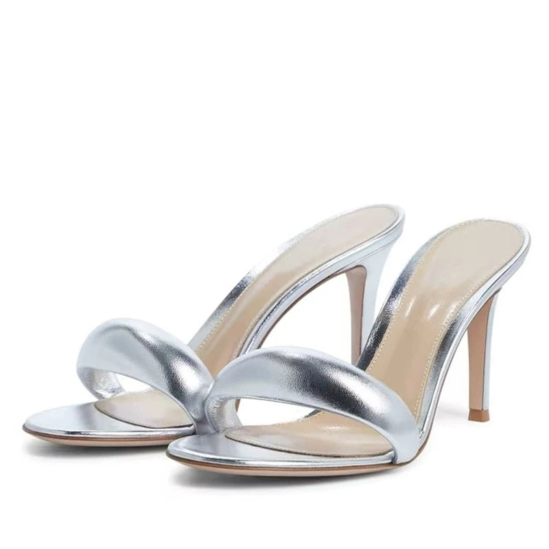 Luxury Gold Heeled Slippers Women Sexy Open Toe High Heels for Ladies Elegant Banquet Heeled Sandals Comfortable Women Shoes