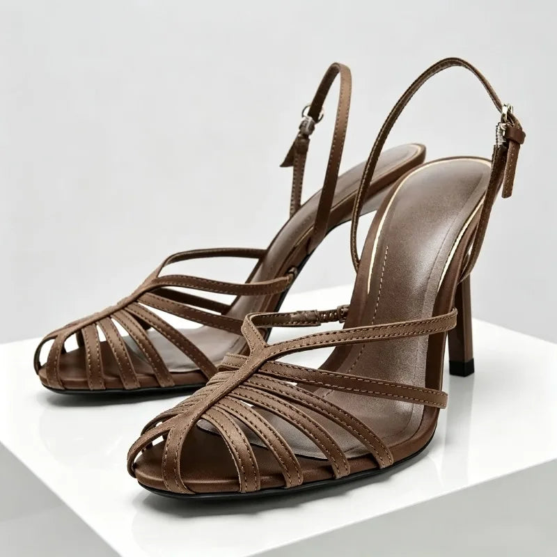 Elegant Narrow Band Hollow Design Gladiator Sandals Women Sexy Slingback Thin High Heels for Ladies Summer Comfort Women Shoes