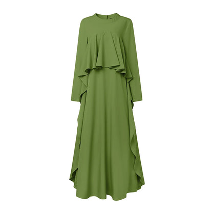ZANZEA Women Elegant Long Sleeve Muslim Abaya Dress Robe Femme Stylish Ruffled Maxi Dresses Solid Loose Ramadan Sundress Kaftan