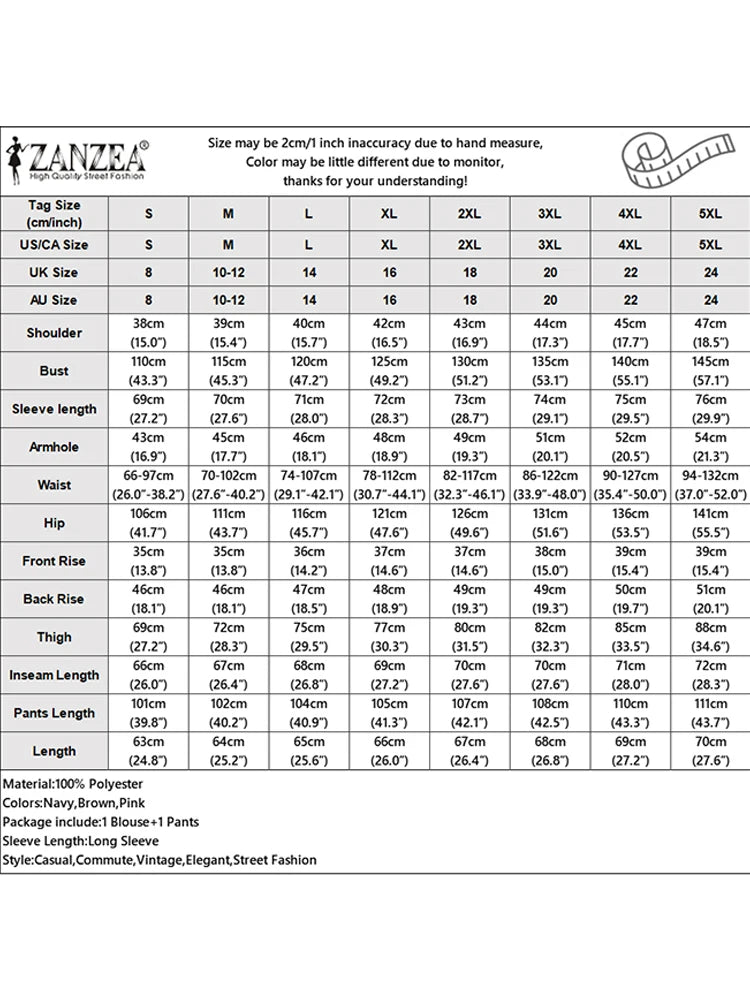 ZANZEA Spring Autumn 2PCS Outfits Women Solid Matching Sets Elegant Long Sleeve Blouse Pant Sets Casual Work OL Tracksuits 2025