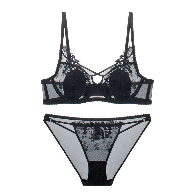 MOYISU Parisian Lace Bust Reducer - French Steel Ring Bra Set Rabbit-Ear Design Slimming Minimizer Lingerie Tushy for Full Chest