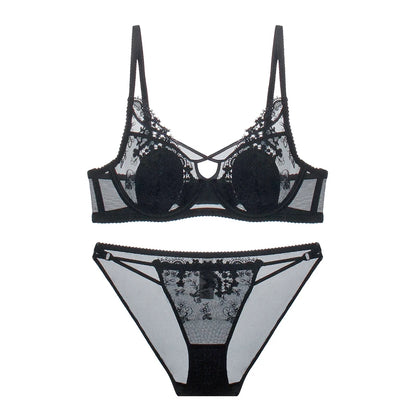 MOYISU Parisian Lace Bust Reducer - French Steel Ring Bra Set Rabbit-Ear Design Slimming Minimizer Lingerie Tushy for Full Chest