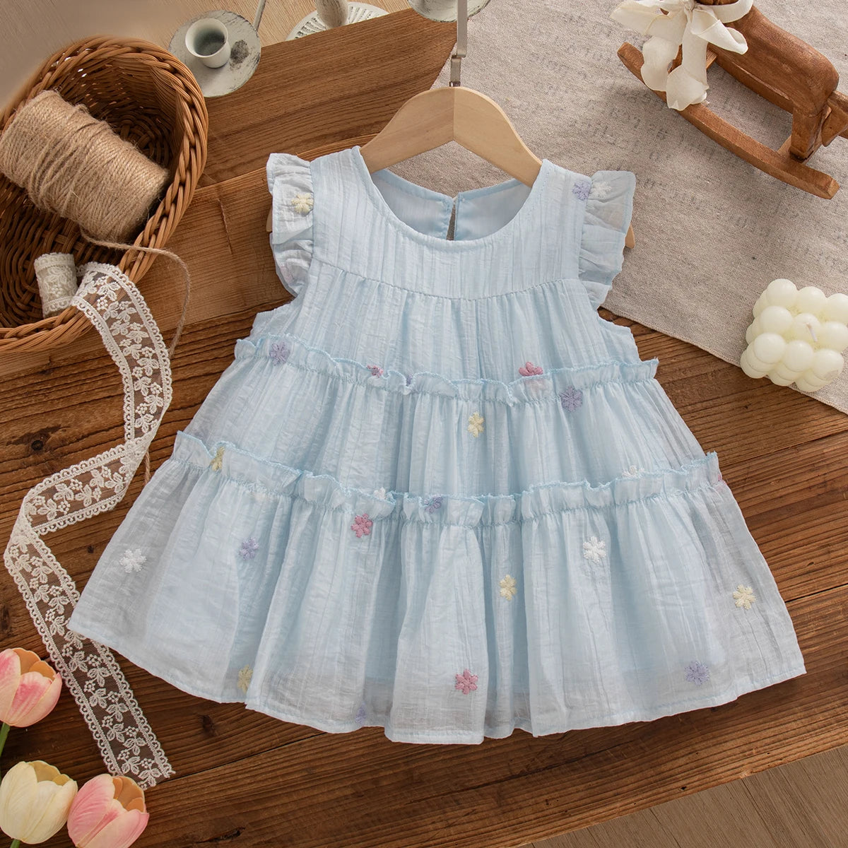 Baby Dress Summer Flower Mesh Cute Girls' Dress Cute Beach Princess Children's Dress Baby Girl Clothing