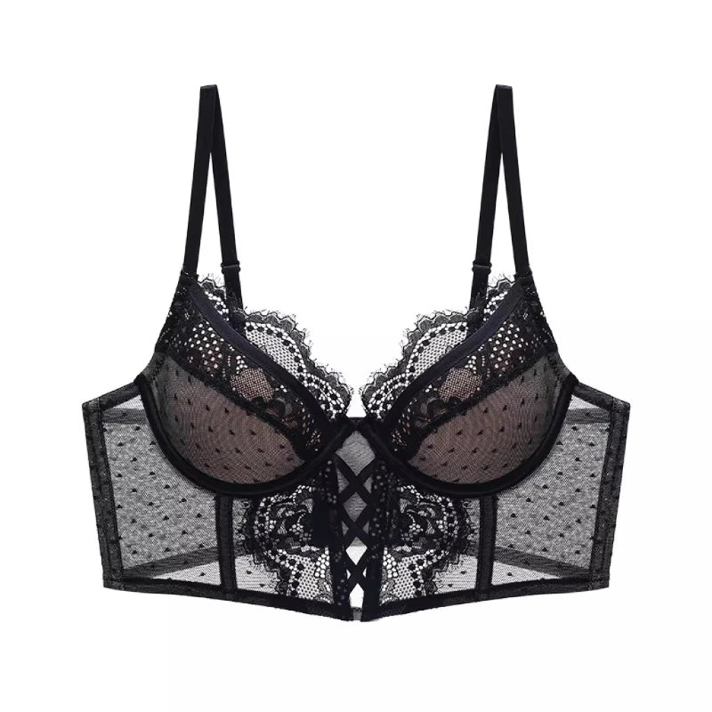 French Lace Push Up Lingerie Set Damen Thin Underwire Bra Sheer Mesh Ruched Chemise Soft Petite Small Bust Ladies S-XL