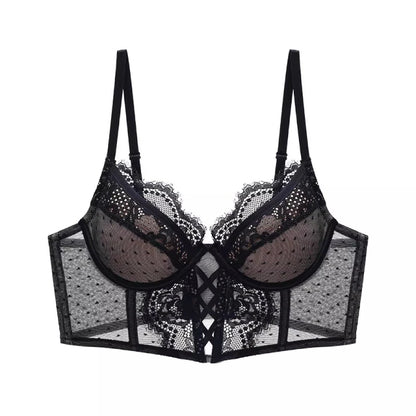 French Lace Push Up Lingerie Set Damen Thin Underwire Bra Sheer Mesh Ruched Chemise Soft Petite Small Bust Ladies S-XL