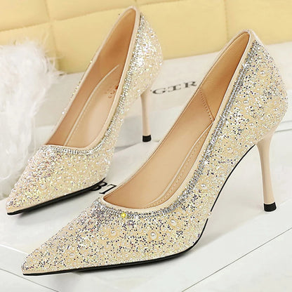 BIGTREE Shoes Temperament High Heels Women Shoes Sequin Beading Women Pumps Stiletto 8 cm Heels Sexy Party Shoes Luxury Pumps