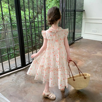 Floral Dress Girl Princess Farm Children's Elegant Dresses Teen Clothes 12 Years Party Summer Girls Clothing Sundress White 7 8
