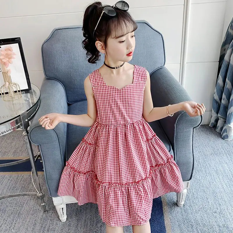 Backless Plaid Skirt Dresses Girls From 8 To 14 Years Holiday Dress 2025 Sets for Children Teen Girl Clothes Kid's Elegant Pink