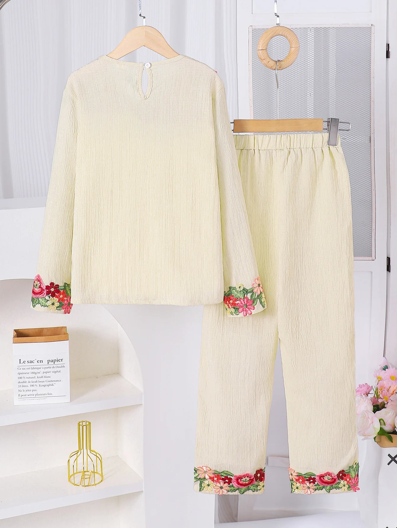 Girls Big Kids 2pcs Set Long Pants Outfit Ethnic Style Long Sleeve Top And Long Pants for Outdoor Scenarios Casual Occasions