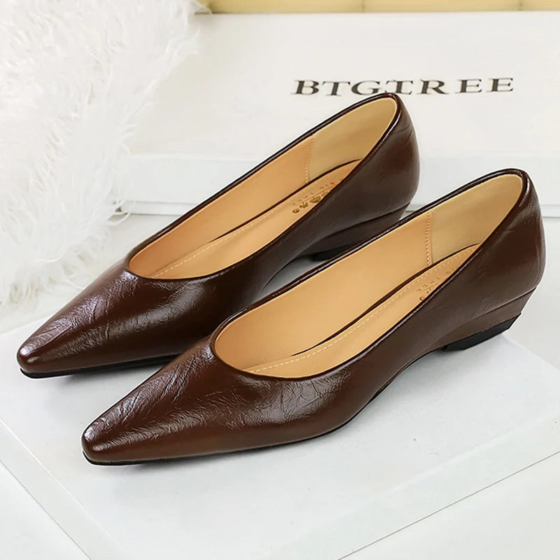 BIGTREE Shoes Low Heeled Women's Shoes Wedge Heels Pointed Tip Ladies Shoes Commuting Professional Women Shoes 5 Color Low Heels