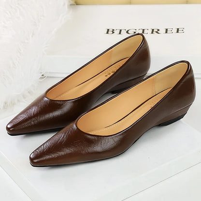 BIGTREE Shoes Low Heeled Women's Shoes Wedge Heels Pointed Tip Ladies Shoes Commuting Professional Women Shoes 5 Color Low Heels
