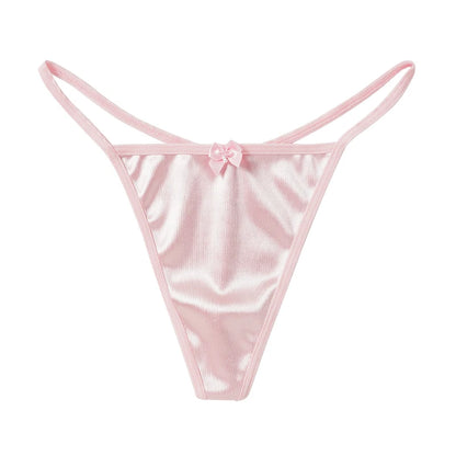 1/3Pcs Women Satin Thong Underwear Sexy Low Waist Bow G-string Cotton Crotch T-back Panties M-2XL