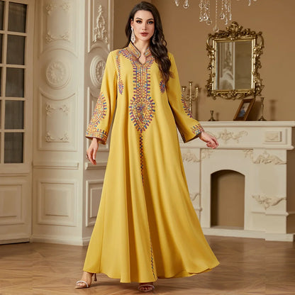 2025 Ramadan Muslim Women Embroidery Long Dress Islam Gulf Jalabiya Morocco Kaftan Turkey Robe Dubai Abaya Eid Djellaba Vestidos