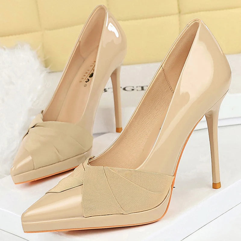 Ladies' 10.5 cm Platform High Heels Patent Leather Women Pumps Bow Design Women Heels Stilettos Elegant Women's Party Shoes 2026