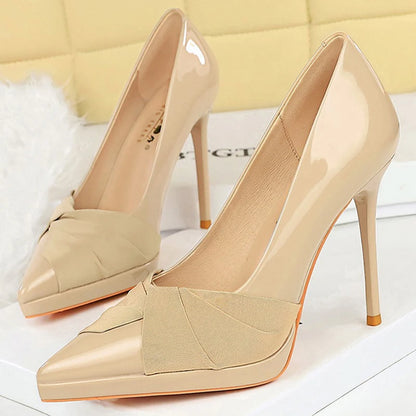Ladies' 10.5 cm Platform High Heels Patent Leather Women Pumps Bow Design Women Heels Stilettos Elegant Women's Party Shoes 2026