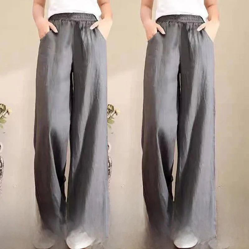 High Waist Wide Leg Pants Women's Casual Loose Cotton Linen Spring Summer Long Trousers Large Size Comfortable Drapey Style