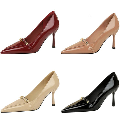 BIGTREE Shoes Patent Leather Women Pumps Sexy Metal Buckle High Heels Stiletto  8 Cm Occupation Office Shoes Banquet Shoes 2026