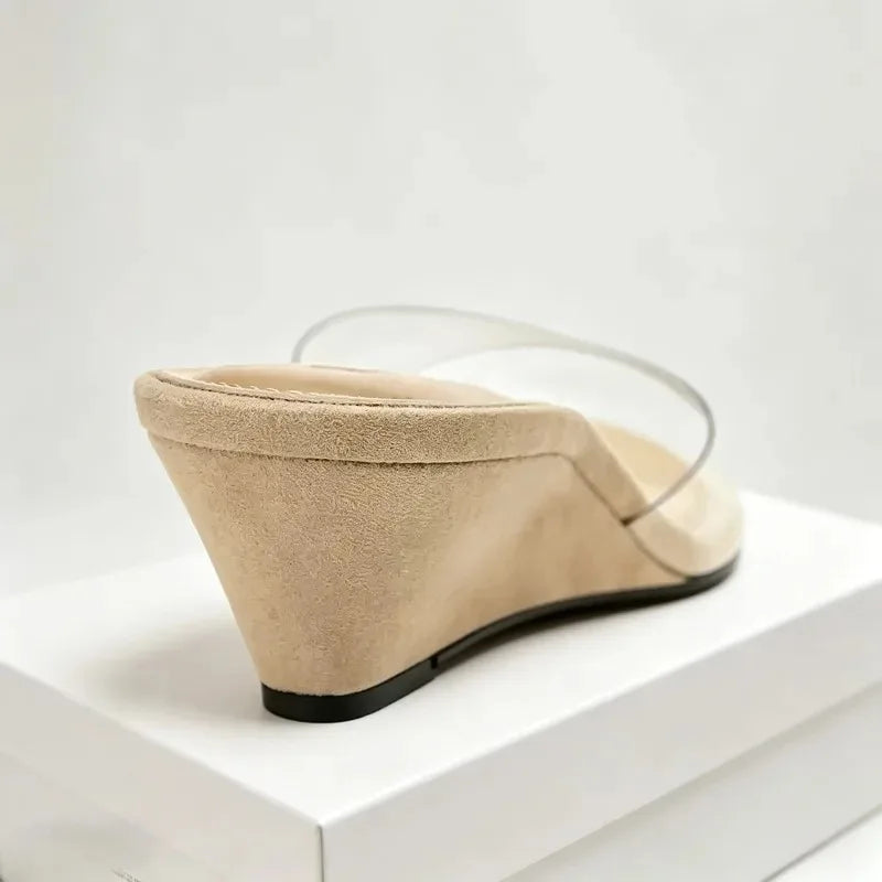 Fashion Wedge Heel Women Slippers Sexy Open Toe Transparent Pvc Strap Design Heeled Sandals for Ladies Summer Elegant Women Shoe