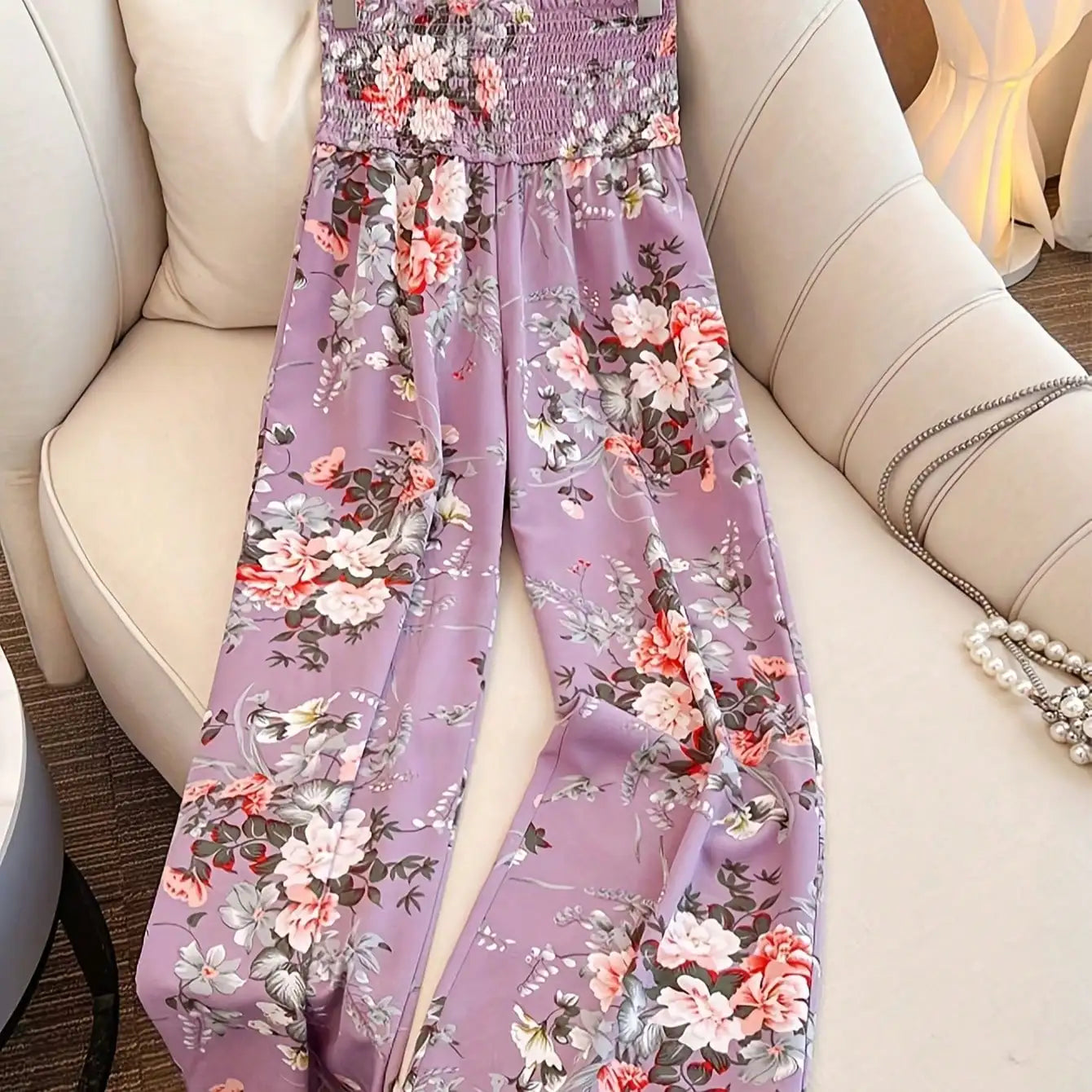 2026 Casual Elegant Bohemian Style - Wide Leg Elastic Waist Printed Loose Comfortable Wide Leg Pants Long Pants