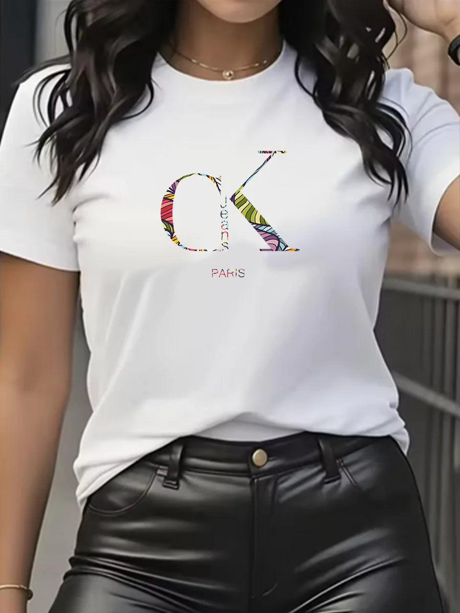 Summer luxury brand fashion cartoon letter print crew collar clothing short sleeve T-shirt trend women's summer Y2K top