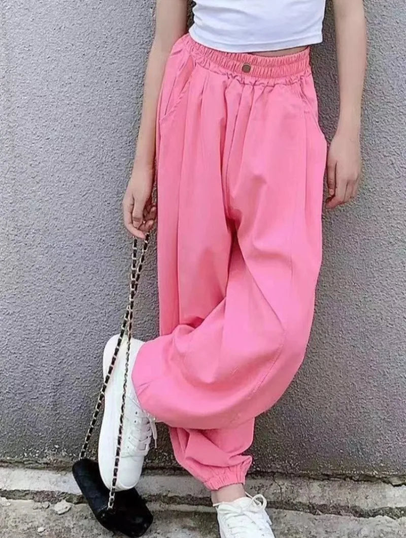 Girls' Lightweight Summer Casual Pants 5-12 Years Loose Stylish Culottes Kids' Jogger Pants Anti Mosquito Ventilated