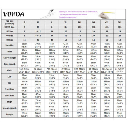 VONDA Plus Size Women Suits Long Sleeve Lapel Neck Tops High Waisted Pants Sets Casual Loose Solid Color Outfits Two-piece