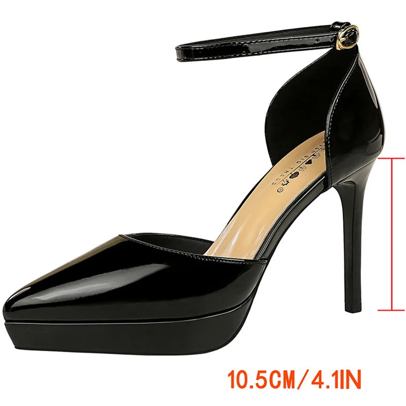 BIGTREE Shoes Platform Heels Women Pumps Patent Leather High-Heeled Sandals Women Summer Shoes Stiletto Heels 10.5 Cm Party Shoe