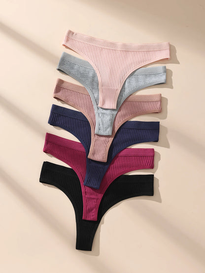 6Pcs Women's Panties Striped Briefs for Women Low-Rise Breathable Cotton Female Soft Underwear Solid Colors Ladies Underpants