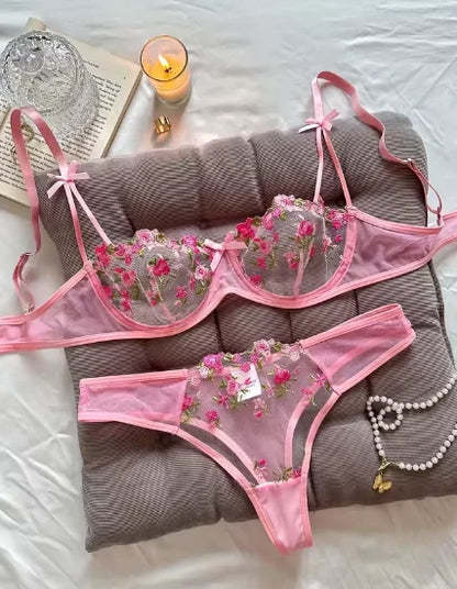 Erotic Embroidery Lace Babydoll Sensual Lingerie Lace 2024 Bra Set For Women Underwear Intimate Sexi Costumes Bra And Panty Set