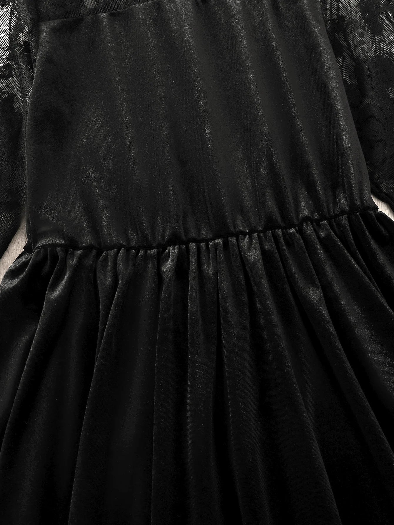 Girls Velvet Lace Outfit Long Sleeve Dress Black One-Piece Outdoor Party Holiday Suitable Autumn Winter Children's Clothing