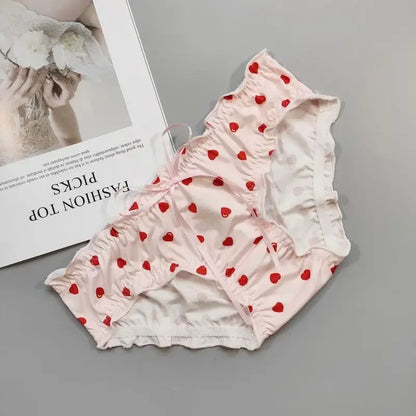 Couple Panties Set Sexy Lace Ice Silk Fabrics Underwear Men's Boxers Cartoon Bear Print Panties set Women's Briefs 1 PCS