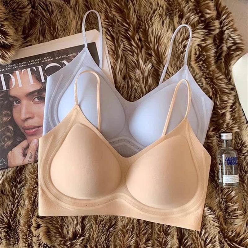 Summer Thin Ultra-thin Ice-skinned Thin Shimmering Shoulder Strap Underwear for Women Without Marks and Beautiful Back Bra