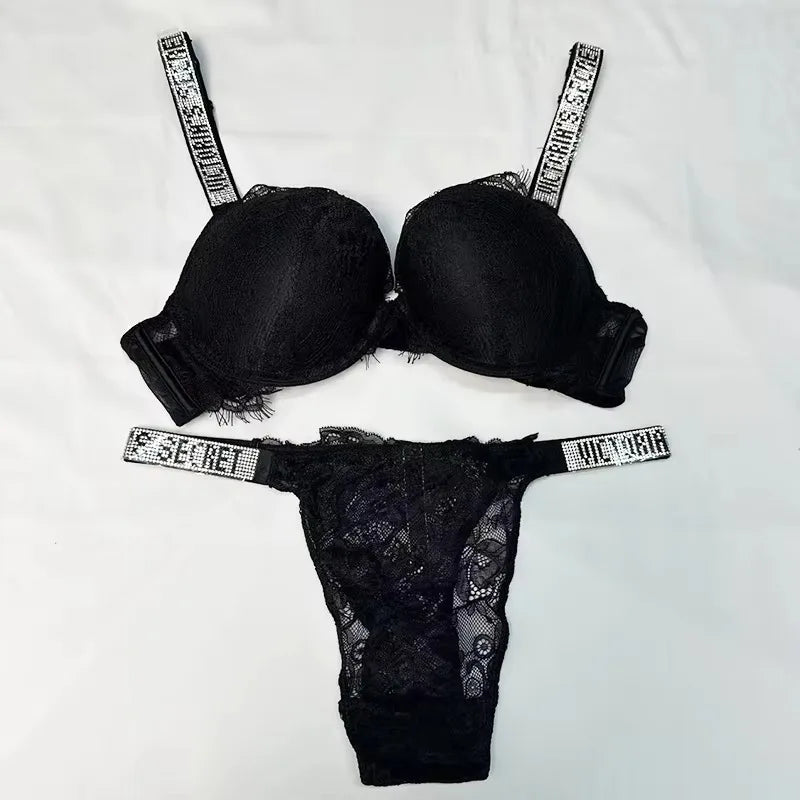Comfortable Push Up Shapewear Adjustable Padded Gathered Lace Lingerie Set New Victoria's Secret Women's Sexy Bra and Panty Set