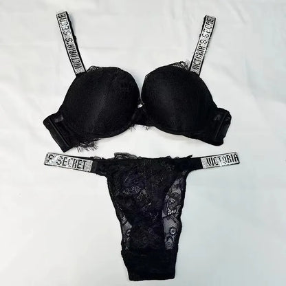 Comfortable Push Up Shapewear Adjustable Padded Gathered Lace Lingerie Set New Victoria's Secret Women's Sexy Bra and Panty Set