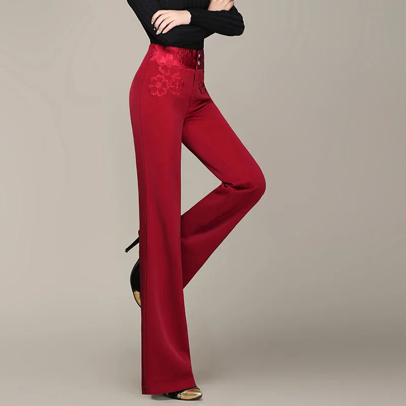 Women's High Waisted Straight Leg Long Pants Middle Aged Office Lady Elegant Embroidered Trousers Oversize 6XL Dropshipping