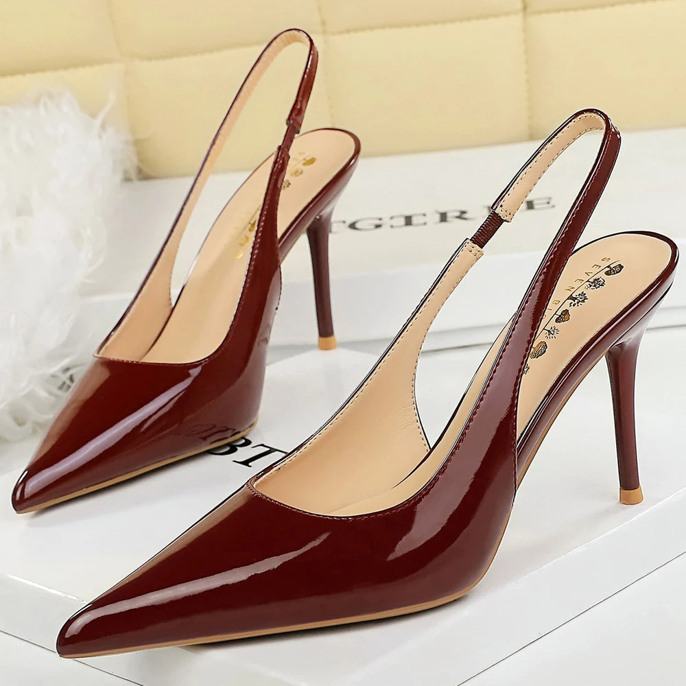 Ladies' 9 cm Heels Women Sandal Summer Shoes Pointed Women Pumps Patent Leather High-heeled Sandals Stiletto Sexy Party Shoes